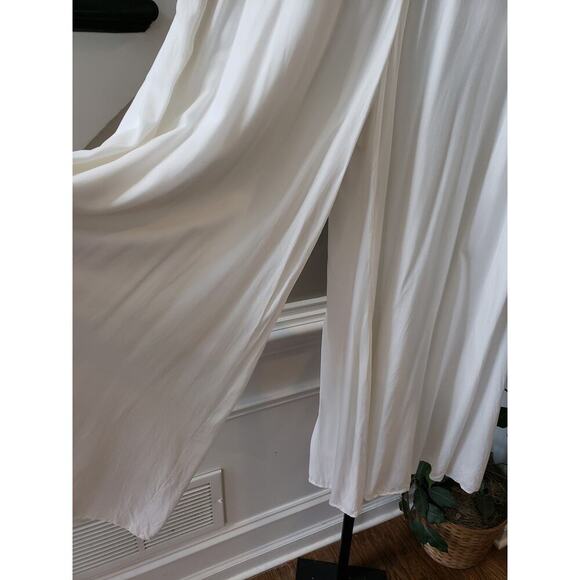 Aakaa Trouser Pants Women's M White Solid Elastic Waist Pull On Wide Leg Coastal - Picture 11 of 14